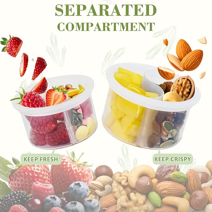 Miuyhji 4 Pack Overnight Oats Containers with Lids, Chia Seed Pudding Jars with Folding Spoons & Divided Compartments for Fruit & Nuts, 16oz Glass Mason Jars for Oatmeal Yogurt Meal Prep Parfait