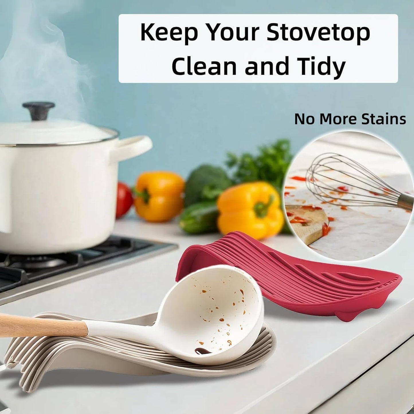 Silicone "Deck Chair" Large Heat-resistant Spoon Rest for Stove Top/Countertop, Reusable Kitchen Cooking Utensil Holder for Spatulas, Ladles, etc., Dishwasher Safe, 9.1 * 4.2 * 1.6in (Khaki)