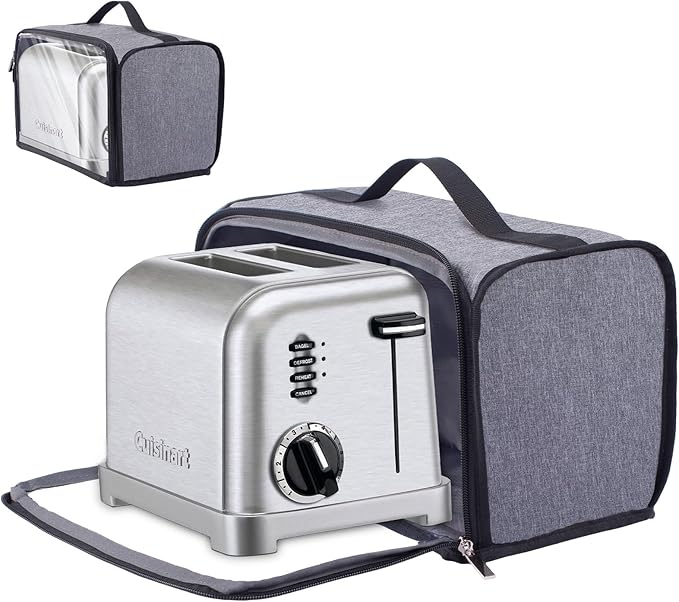 Toaster Cover with Base for 2 Slice Wide Slot, Dust Covers Compatible with Cuisinart 2 Slices, Toaster Bags with Zipper Closure (Cover Only)