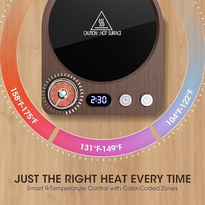 MQFORU Retro Coffee Mug Warmer, 36W Fast Heating with 9 Temp Settings & 0.5-9H Timer, Auto Shut-Off & Memory Function, Smart Desk Warmer for Coffee, Tea, Milk, Candle - Ideal Gift Accessories