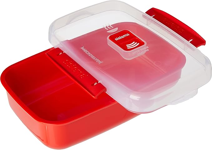 Sistema Heat & Eat Microwave Container Set, 4 Rectangular Microwaveable Food Containers with Lids & Steam Release Vents, Dishwasher & Freezer-Safe Food Storage, 2 x 1.25L & 525mL Sizes, BPA-Free