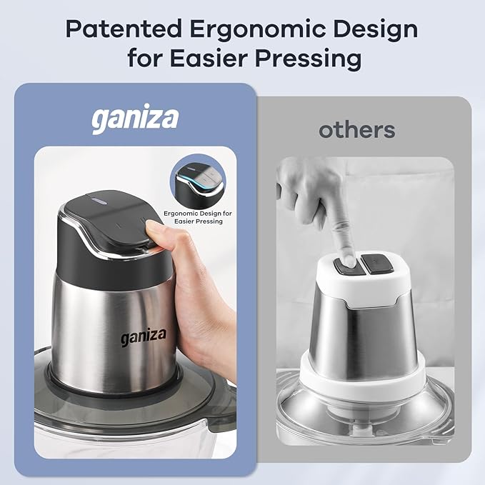 GANIZA Food Processors, Electric Chopper with Meat Grinder & Veggie Chopper - 2 Bowls (8 Cup+8 Cup) with Powerful 450W Copper Motor - Includes 3 Sets of Bi-Level Blades