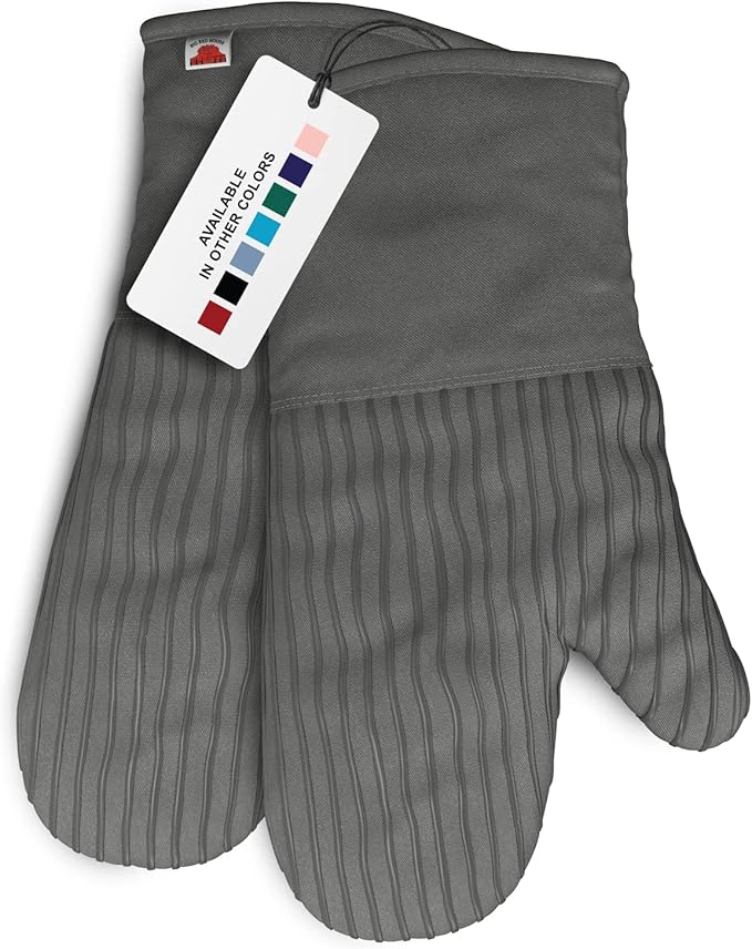 Big Red House - Silicone Oven Mitts - Gray Set of 2-12.5" - Heat Resistant to 536 F / 280 C Kitchen Gloves - Professional Grade Protection Hot Cooking Baking