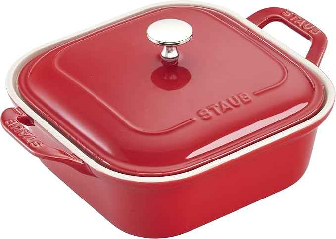 STAUB Ceramic 4-pc Baking Pans Set, Casserole Dish with Lid, Brownie Pan, Cherry