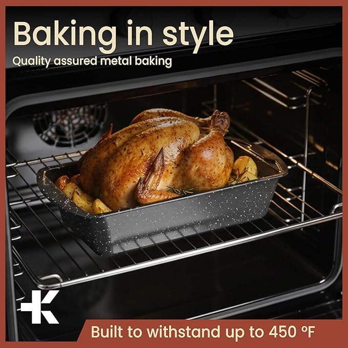 Nonstick Loaf Pan Set Pack of 2, 10.2" & 11" Large Baking Bread Pan, Oven Safe Up to 450°F, PFOA, PFOS, PTFE Free, Space Saving Stackable Design, Stain Resistant, Dishwasher Friendly, Gray Marble