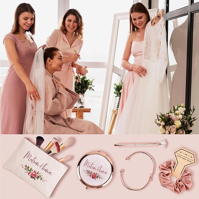 CARAKNOTS Matron of Honor Proposal Gift Box Set, Will You Be My Matron of Honor Gift, Pink Ready to Gift Bridesmaid Box with 12 oz Stainless Steel Tumbler, Bridal Party Bachelorette Wedding Favor