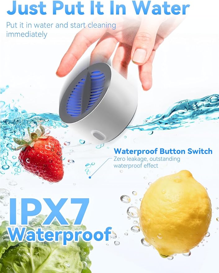 Fruit and Vegetable Cleaner - 3-Minute Clean, Fruit Washer with Electrolysis Purifier Technology, Magnetic Charging, Portable Wireless Veggie Wash for Washing Fruits, Vegetables, Rice, Meat (1PCS)