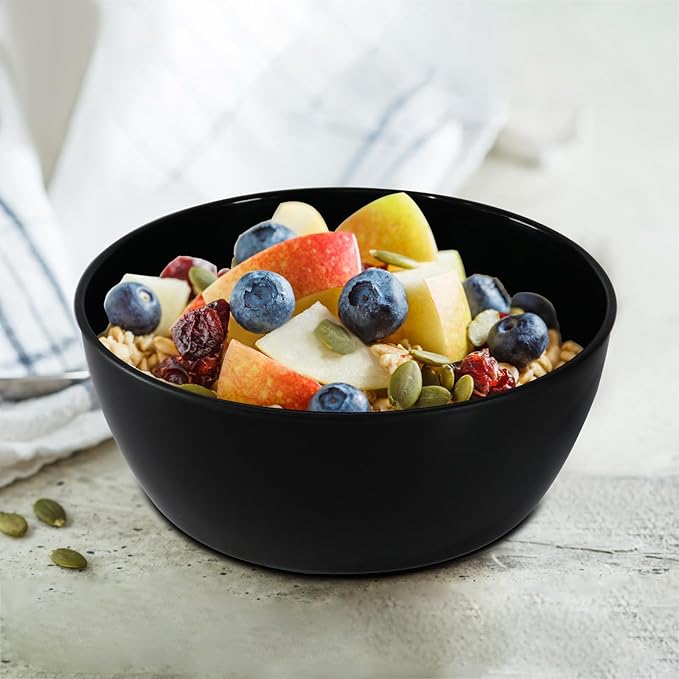 4-Piece Classic Plastic Prep Bowls with Lids, Nesting Plastic Small Mixing Bowl Set for Mixing, Baking, Prepping, Cooking and Serving Food, Microwave and Dishwasher Safe (Black)