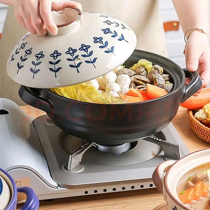 Ceramic Casserole, Japanese Clay Pot Donabe Stone Rice Pot With Lid, Earthen Pot Stockpot Ceramic Casserole Cooker Healthy Cookware Stove Pot Soup Hot Pot(Color:D)