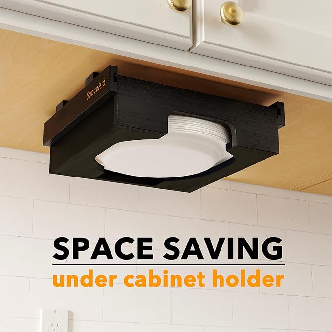 SpaceAid 9-inch Paper Plate Dispenser (Need 10.2 Inches Deep Cabinet Space) Under Cabinet Bamboo Plates Holder, Kitchen Vertical Dipensers Caddy, Black