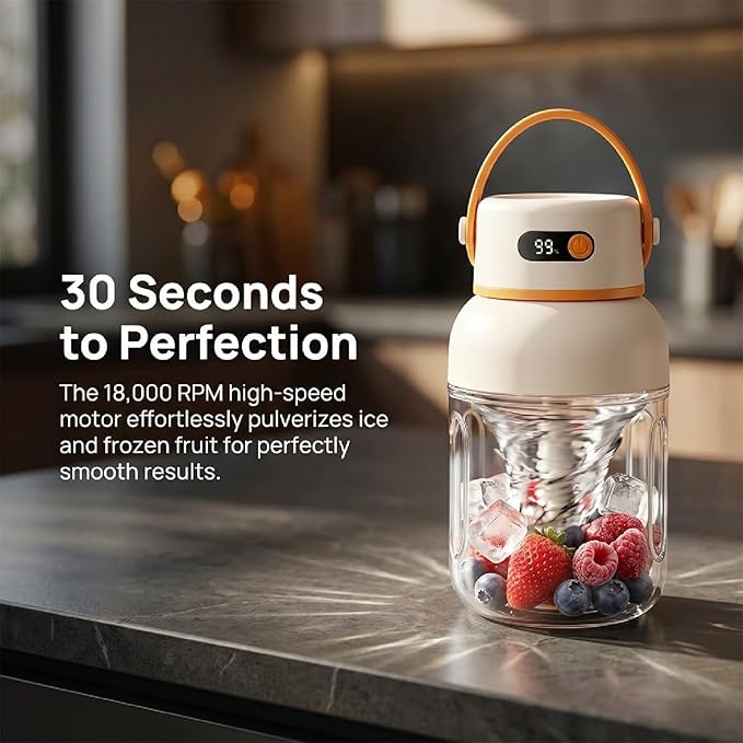 Portable Electric Juicer Cup with Zero Cord Hassle,Rechargeable Personal Blender,Digital Display,Power off when the lid is opened,2600mAh battery capacity for Gym, Office, Outdoors (1000ml)