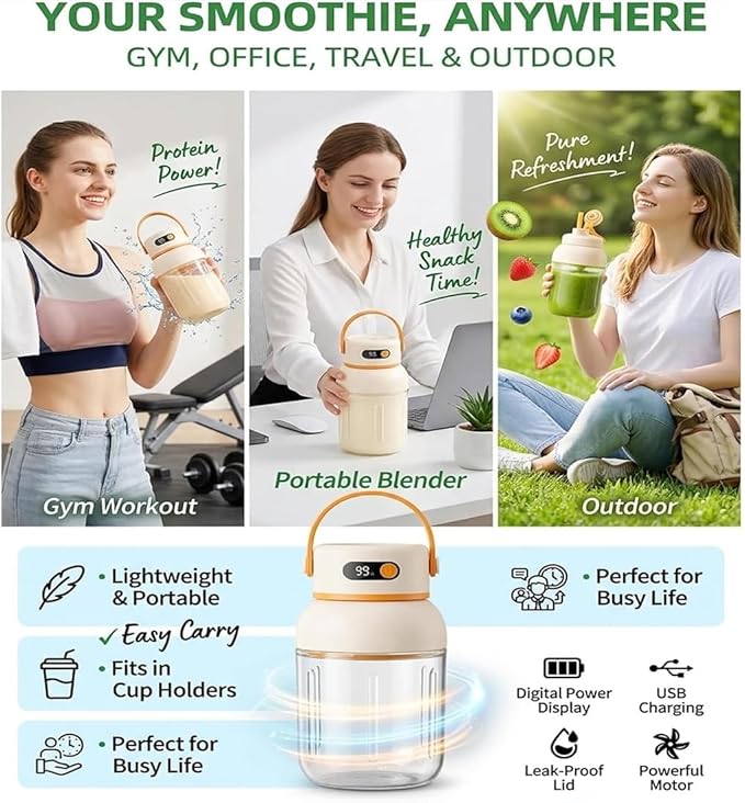 Portable Electric Juicer Cup with Zero Cord Hassle, Fresh Juicer Portable Blender with Digital Display, Leakproof USB-C Rechargeable Personal Blender for Home, Travel, Easy Clean (a,800ml)