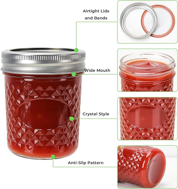 CycleMore 6 oz Mason Jars with Airtight Lids and Bands, 30 Pack Regular Mouth Glass Canning Jars, Small Glass Canisters for Jelly, Sauce, Jam, Honey, Juice, Wedding Favors, Shower Favors