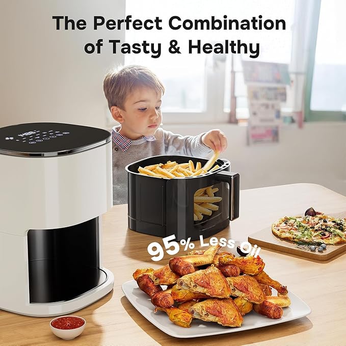 HealSmart 12-in-1 Air Fryer 6.34 Qt, Digital Preset Airfryer with Visible Window, Nonstick and Dishwasher-Safe Basket, Air Fry, Roast, Bake, Dehydrate, Fries, 1700W, Beige