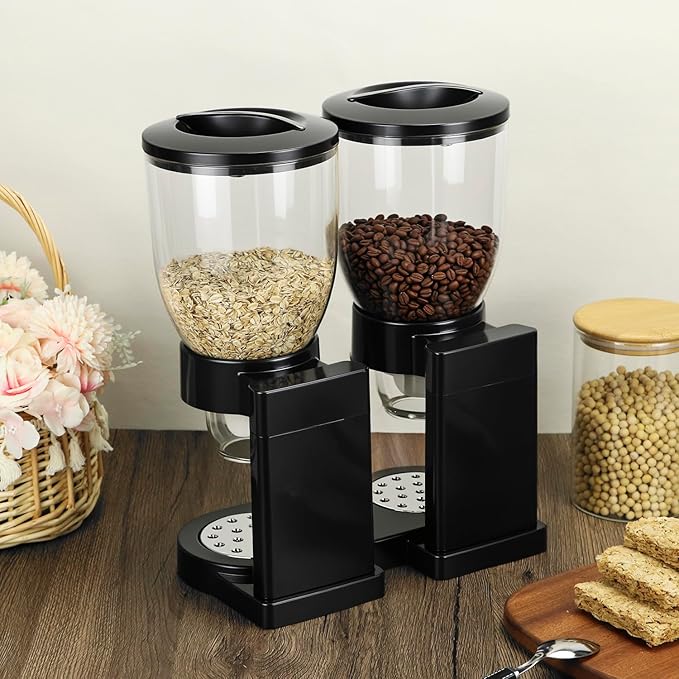 QWORK Double Dry Food Dispenser, 2L Capacity Each, Dry Cereal Grain Dispenser, Keeps Ingredients Fresh
