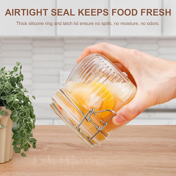 17oz Airtight Glass Jar with Lid, 6 Pack Clamp Lid Glass Storage Jars, Flip Top Food Storage Containers, Wide Mouth Thick Glass Jars for Yogurt Dessert Jam Sugar Snacks Pantry Kitchen Organization