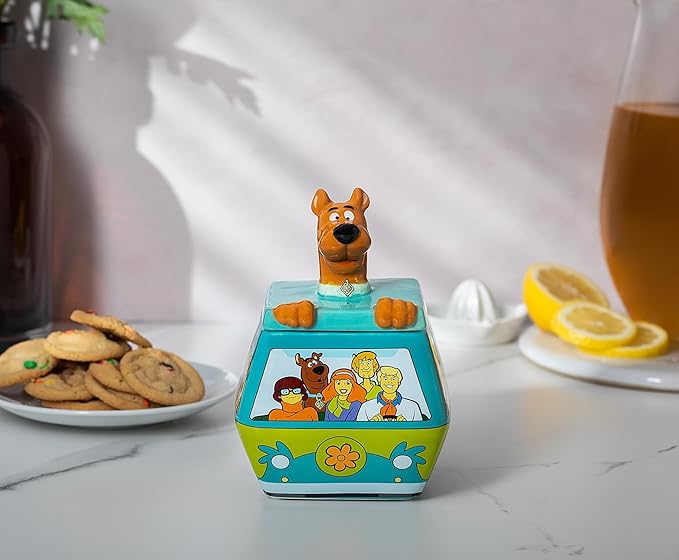 Silver Buffalo Scooby-Doo Mystery Machine Small Sculpted Ceramic Snack Jar Featuring Scooby-Doo, Shaggy, Velma, Daphne, and Fred, 5” x 5” x 6.75”