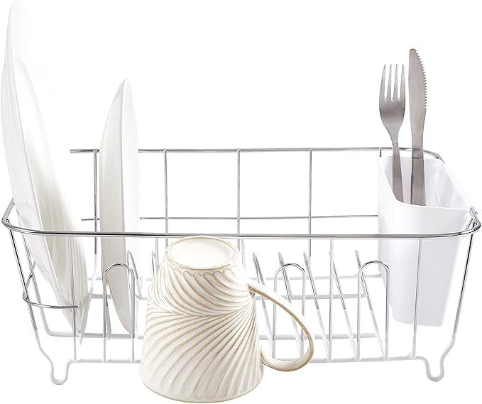 Sweet Home Collection 2 Piece Dish Drying Rack Set Drainer with Utensil Holder Simple Easy to Use Fits in Most Sinks, 14.5" x 13" x 5.25", White (Pack of 12)