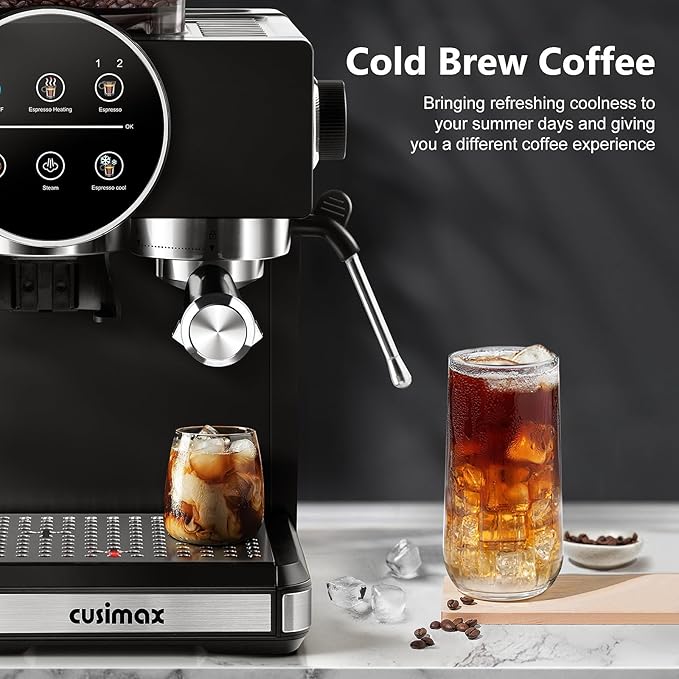 Espresso Machine with Grinder, 20 Bar Professional Expresso Coffee Machines with Milk Frother Steam Wand, Espresso Maker with 60oz Removable Water Tank, Cappuccino & Latte Machine for Home (Black)