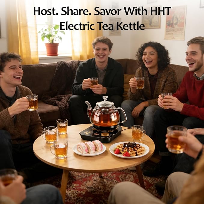 HHT Electric Tea Maker with Infuser, ±1℉ Precise Temperature Control, Glass Electric Kettle for Herbal,Flowers,Fruit Tea and Loose Leaf,BPA-Free,Auto Shut-Off,Brewing Program,Keep Warm,0.8L/27oz Black