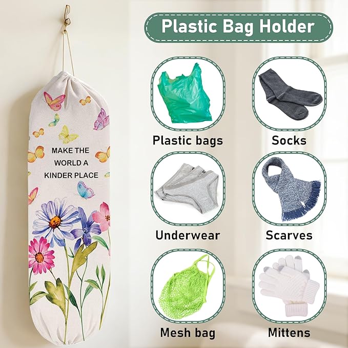 2PCS Butterfly Plastic Bag Holder for Kitchen Essentials, Reusable Hanging Grocery Bag Organizer, Washable Large Grocery Trash Garbage Bags Storage Dispenser Butterfly Kitchen Decor