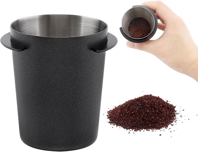 Coffee Dosing Cup 51mm, Espresso Coffee Dosing Cup, Stainless Steel Dosing Cup Compatible with All 58mm Portafilter,Coffee Powder Cup, Coffee Powder Feeder (1, Black, 51mm)