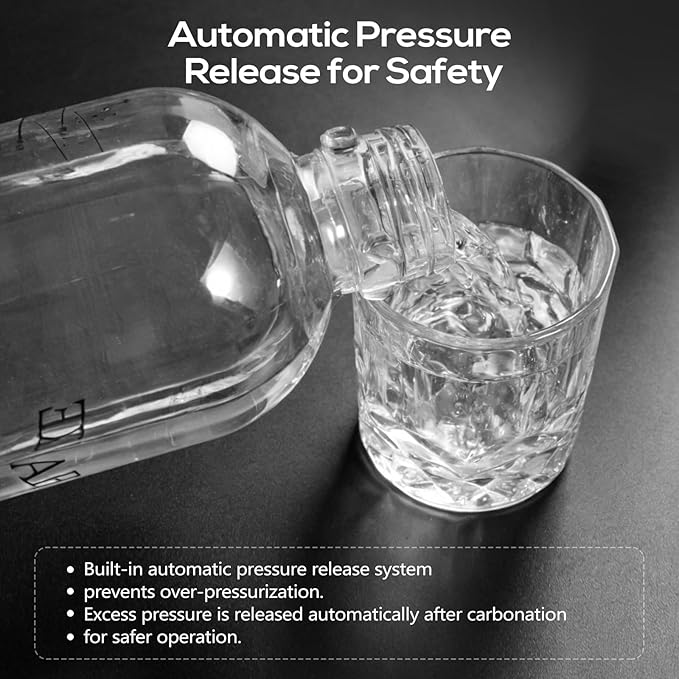 Aluminum Sparkling Water Maker with Lever Handle, Metal Body & Nozzle, Compatible with Threaded CO2 Cylinders, Automatic Pressure Release, BPA-Free PET Bottle, 2-Year Warranty