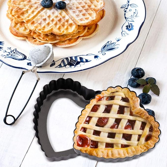 Mini Tart Pan Set of 6 Non-Stick 4 Inch Heart-shaped Quiche Pan with Removable Bottom Tart Pan for Pies, Quiche Bakeware, Muffin Molds, Cake Baking, Kitchen
