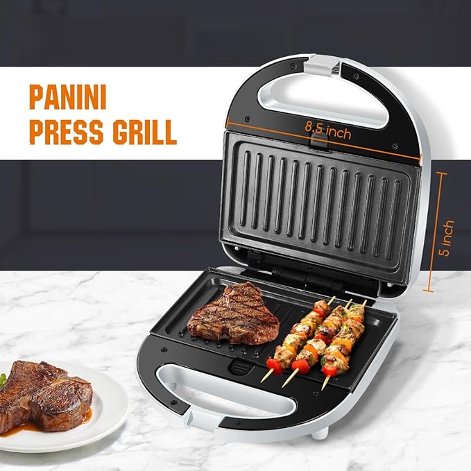Aigostar Sandwich Maker Panini Press Grill, 3 in 1 Waffle Maker with Removable Non-stick Plates, Electric Grilled Cheese Maker, Portable Cool Touch Handle, Led Indicator Lights & Easy to Clean, 750W