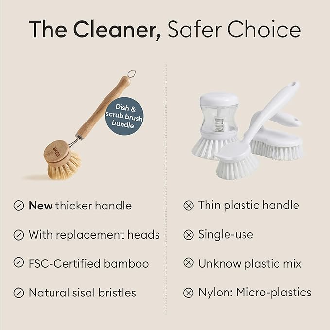 Vove Bamboo Dish Brush Replacement Heads, 4 Pack - FSC-Certified Bamboo - Natural Fiber Bristles - Compatible with Vove Dish Brush - Non-Toxic, Plastic-Free