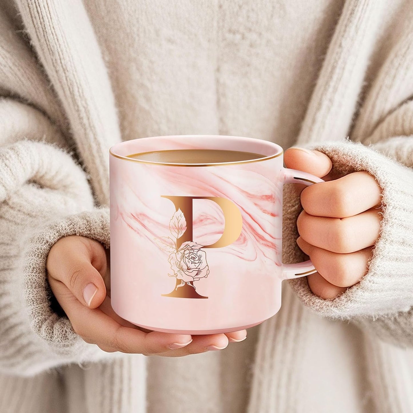 Personalized Gifts for Women Coffee Mug, Initial Customized Gift Monogrammed A-Z Coffee Mug 12 OZ, Christmas Anniversary Birthday Gifts for Women Mom Grandma Friend Sister Wife (P)