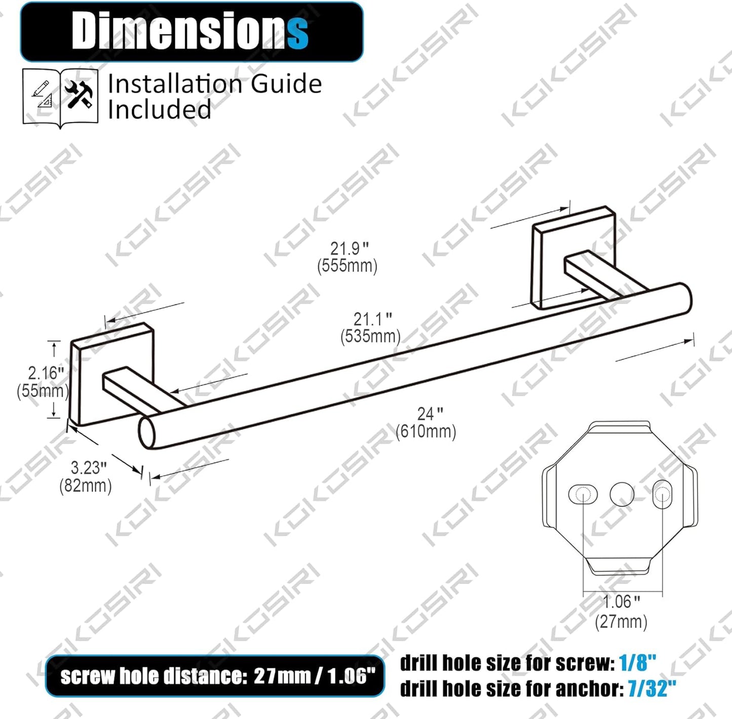 KOKOSIRI Towel Holder Bathroom Accessories Towel Bar for Bath Kitchen Necklace Holder 24 Inch, 2 Pack Brushed Nickel Stainless Steel B4005BR-L24-P2