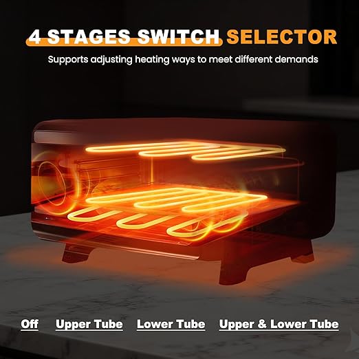OLIXIS Pizza Oven Indoor, 1600W Electric Pizza Oven Fast Heating, 4 Modes Pizza Maker for 12 Inches, with Pizza Stone & Spatula, Upper-Bottom Independent Heating Temperature Control