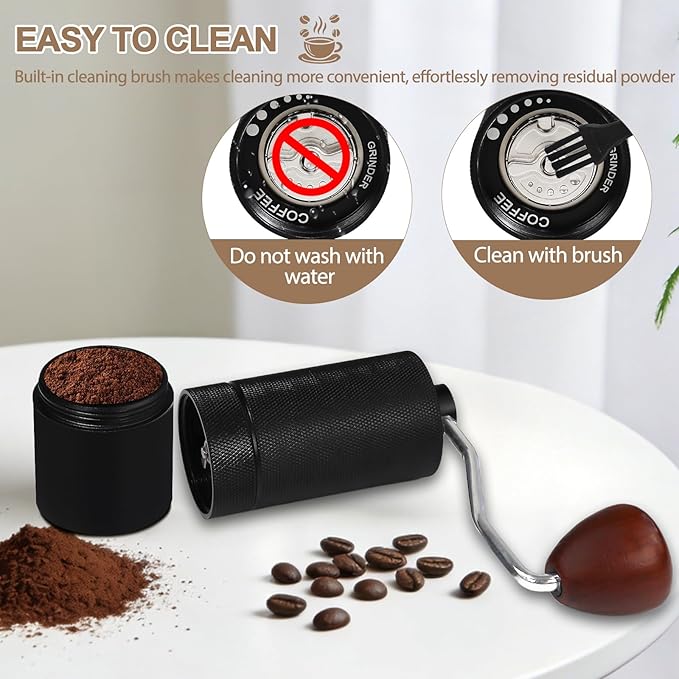Detachable Manual Coffee Grinder with 25 Level Stainless Steel Conical Burr Portable Aluminum Coffee Bean Grinder Suitable for Moka Pot Espresso French Press Pour Over Maker Easy Cleaning with Brush