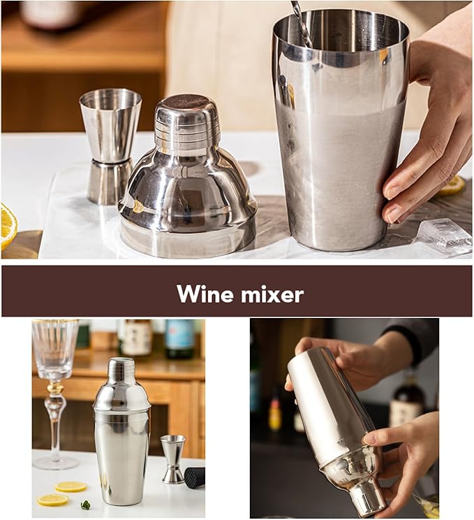 10-Piece Stainless Steel Cocktail Shaker Set with Stand – Bartender Kit w/Martini Shaker, Jigger, Strainer, Ice Tools & Decanter for Home Bar, Party & Gift