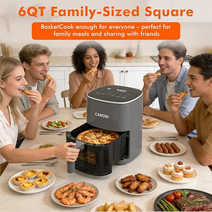 6Qt Air Fryer with Viewing Window, 12 Preset, Large Capacity, 400℉ Max Crisp, 1700W Quick Even Easy Meals, Nonstick Dishwasher Safe Basket, Bake Roast Dehydrate Reheat