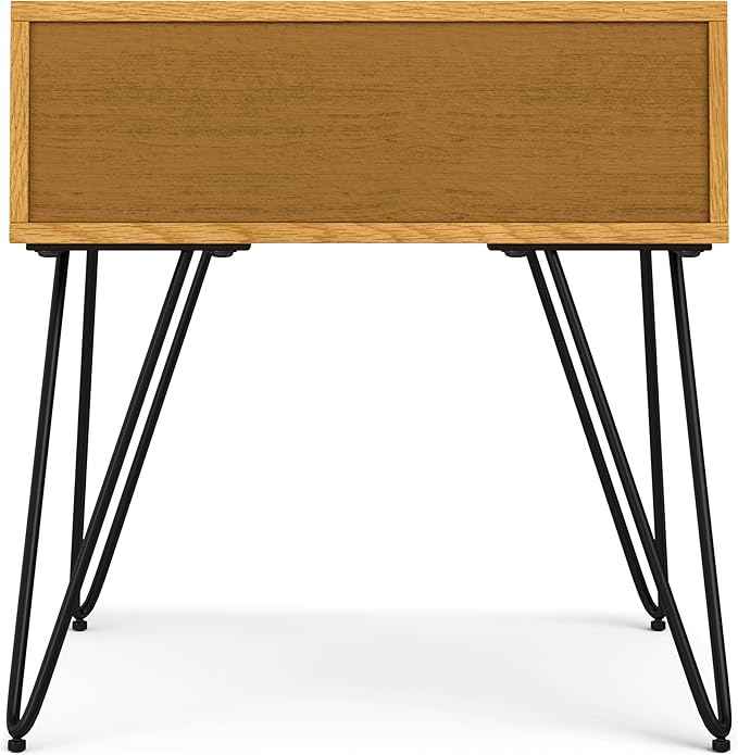 SIMPLIHOME Hunter End Table - 22 inch Wide Solid Wood Oak Veneer and Metal Square Accent Table with Open Storage Compartment and Hairpin Legs, Industrial Nightstand for Living Room or Bedroom