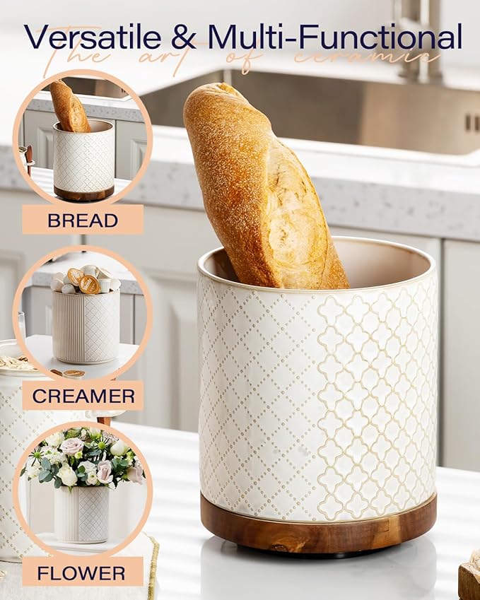 getstar Extra Large Rotating Utensil Holder for Kitchen Counter, 7.2" Ceramic Utensils Crocks Set for Countertop Large & Small Utensil Organizer for Spatula Farmhouse Kitchen Decor