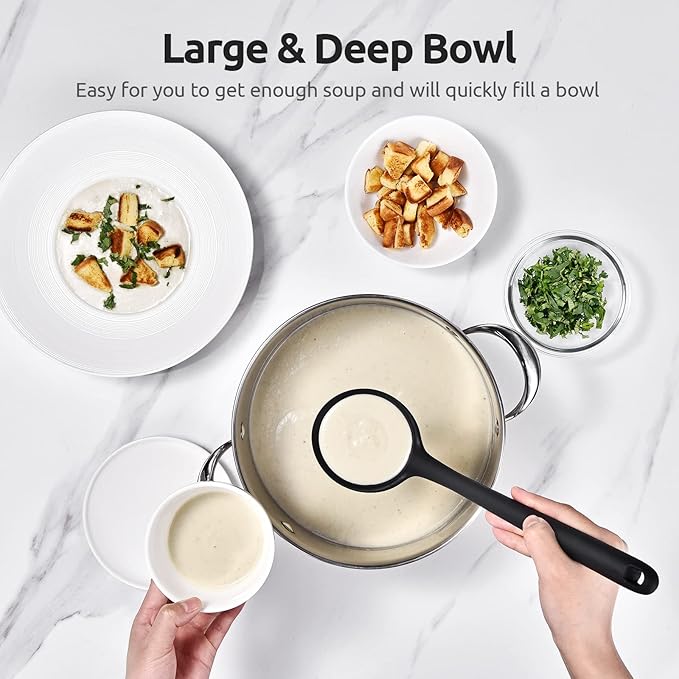 U-Taste 10 Piece Measuring Cups and Spoons Set in 18/8 Stainless Steel (color), and 600ºF Heat Resistant 13 inch Large Non-Stick Silicone Soup Ladle (Black)