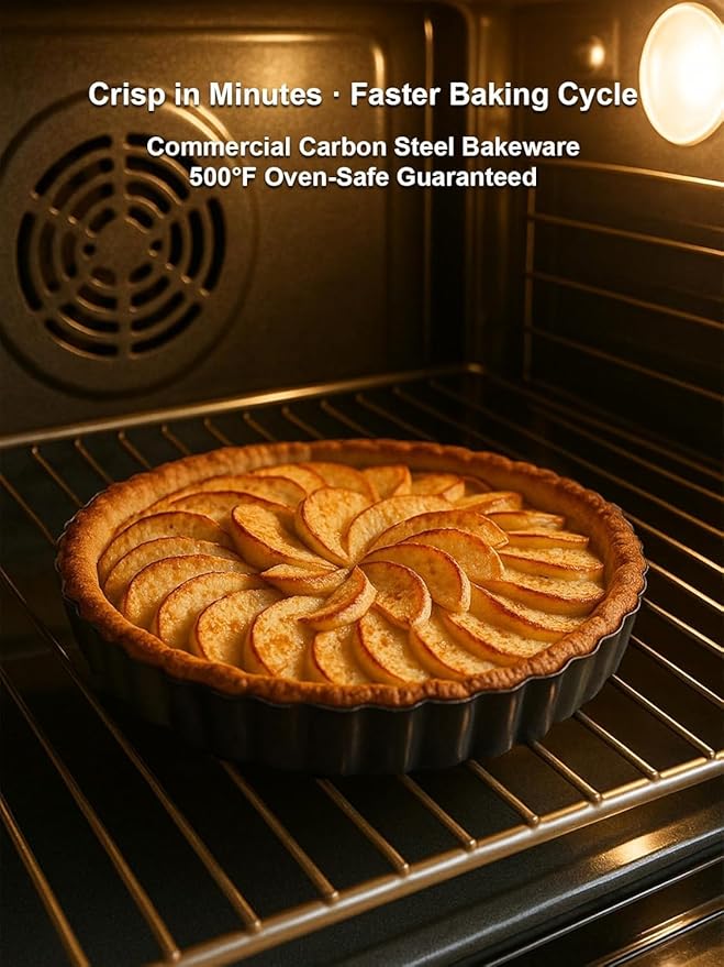 10 Inch Round Quiche Pans with Pie Server. Removable Bottom, Non-Stick Coating, Rugged Carbon Steel for Tart Quiche Pie Cake Baking. Gift for Women Wife Christmas Thanksgiving Party Festival
