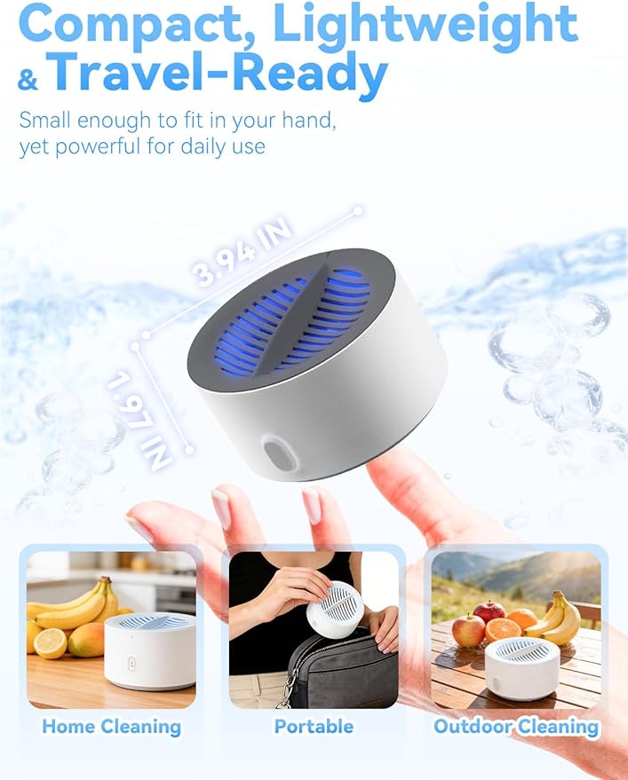 Fruit and Vegetable Cleaner - 3-Minute Clean, Fruit Washer with Electrolysis Purifier Technology, Magnetic Charging, Portable Wireless Veggie Wash for Washing Fruits, Vegetables, Rice, Meat (1PCS)