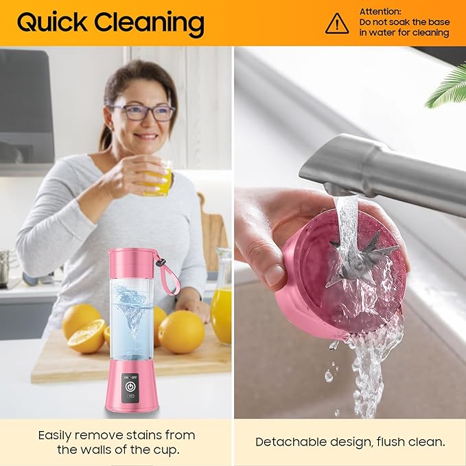 Portable Blender for Smoothies & Shakes - Cordless Personal Size Blender with 6 Blades, 380Ml Juice Cup, Lightweight & Rechargeable, Freshly Squeezed for Picnic/Sports/Office, Mother's Day