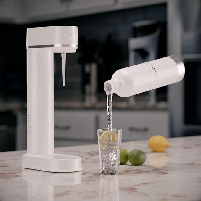 Fizzit Stainless Steel Sparkling Water Maker Bundle | Includes Soda Maker, 2 CO2 Cylinder, & 12-Flavor Variety Pack | Customizable Carbonated Water Machine, Reusable bottle & Eco-Friendly