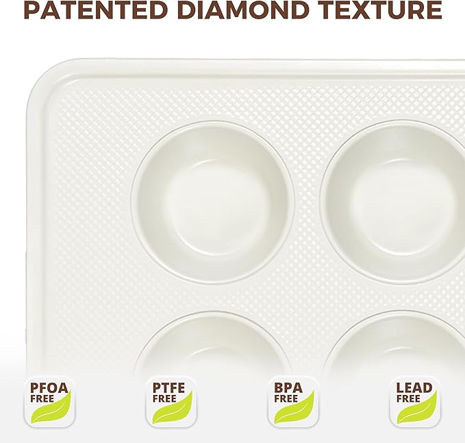 HONGBAKE 2 Pack Nonstick Ceramic Muffin Pan, 12 Cup Muffin tin for Baking, Non-toxic Cupcake Pan, Heavy-duty Aluminized Steel Cupcake Tray with Diamond Texture, Easy To Clean (Cream, 2PCS)