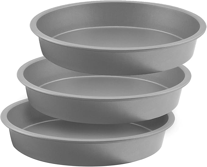 OvenStuff HG368-AZ Nonstick Bakeware 9" Round Cake Pan, Set of 3, Grey