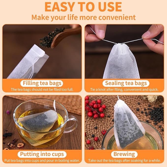 TamBee 100 Pack Disposable Tea Filter Bags Tea infusers 4" x 6" Empty Muslin Drawstring Seal Filter Tea Bags Drawstring Herb Loose Tea bag for Brew Tea Cold Brew Coffee（4" x 6" /10 x 15cm）