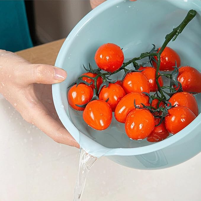 Set of 3 Mixing Bowls with Pour Spout-Nesting Design Saves Space - Non-Slip, BPA Free, Dishwasher Safe Plastic - Kitchen Cooking and Baking Supplies (Blue)