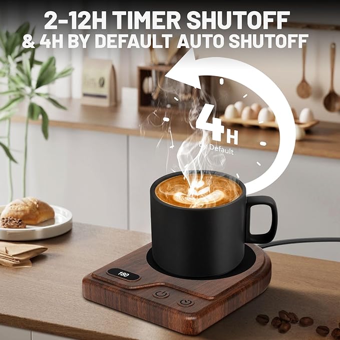 Mug Warmer, Coffee Mug Warmer with 3 Adjustable Temperature Settings, Coffee Warmer 2-12 Auto Shutoff, Digital Display Coffee Cup Warmer for Desk, Wood Grain Texture Mug Warmer for Desk Gift Choice