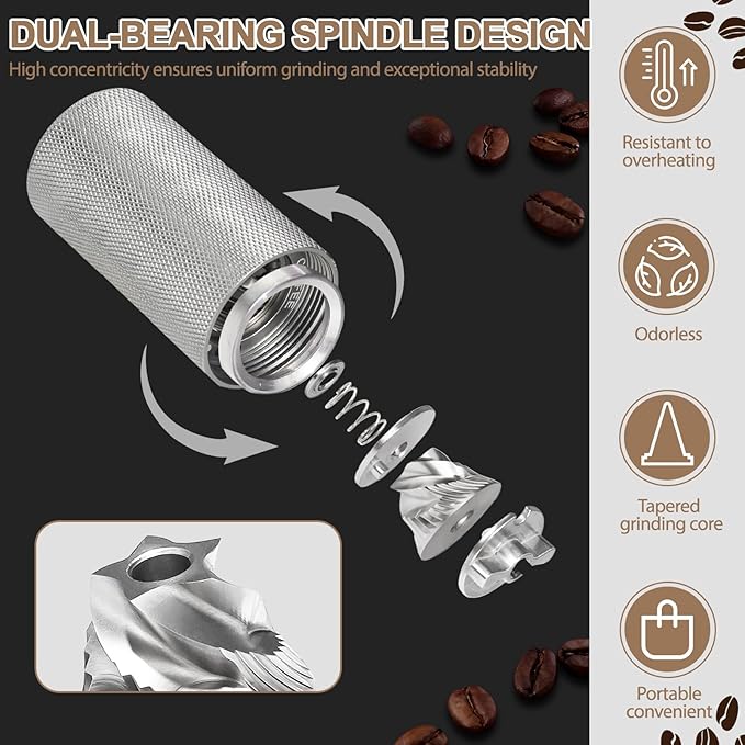 Non-Detachable Manual Coffee Grinder with 25 Level Stainless Steel Conical Burr Portable Aluminum Coffee Bean Grinder Gift Set Suitable for Moka Pot Espresso Pour Over Easy Cleaning with Brush