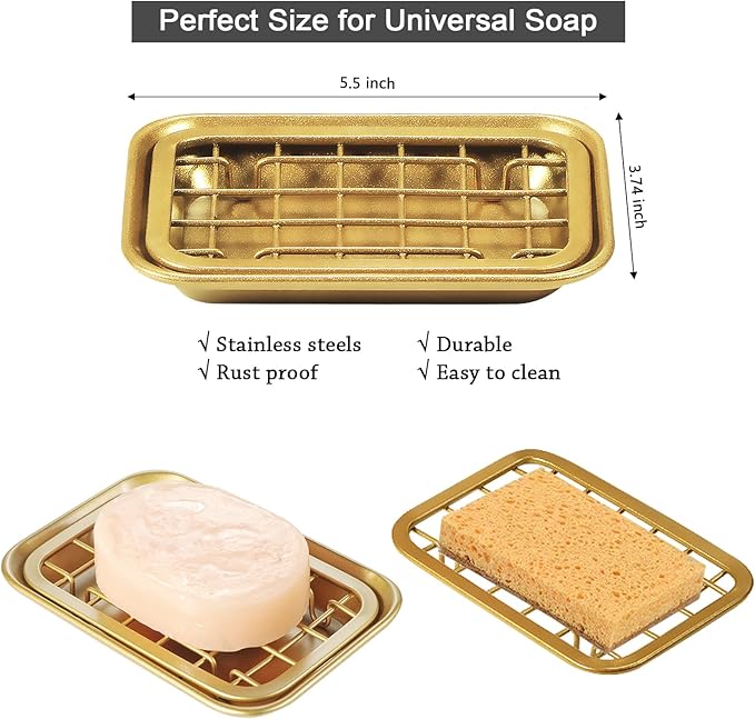 SheeChung 4 Pack Farmhouse Metal Wire Basket Bin with Wall Mount and 2 Pack Bathroom Soap Dishes Tray with Drain Metal Sponges Scrubber Holder Bar Soap Dispenser Saver